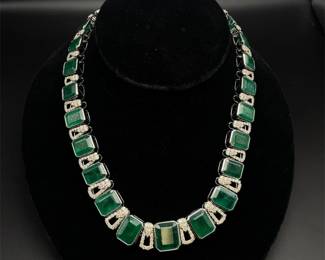 STUNNING! 184.51 Carat Emerald & Natural Diamond Necklace in 18k White Gold; $410,588 Appraisal Included - 108.20 GRAMS!