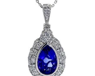 NEW! Designer Oscar Friedman 10.70ct Tanzanite & Natural Diamond Antique Style Pendant Necklace in Platinum
