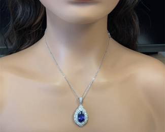 NEW! Designer Oscar Friedman 10.70ct Tanzanite & Natural Diamond Antique Style Pendant Necklace in Platinum