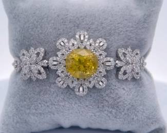 Brand New and Stunning! 17.70 Carat Yellow Sapphire & Natural Diamond Ornate Vintage Bracelet in 14k Gold