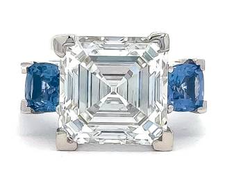 NEW! 6.81 Carat Blue Sapphire & Diamond Three-Stone Ring in 14k White Gold