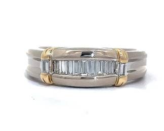 .90 Carat Men's Diamond Invisible Channel Tapered Ring in 14k Two-Tone Yellow & White Gold