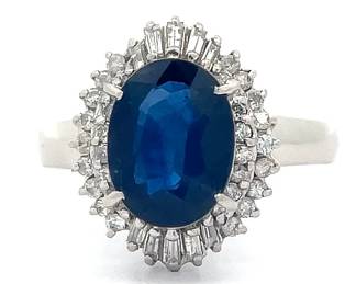 Princess Diana Style! 3.00 Carat Blue Sapphire & VS Clarity Natural Diamond Double Halo Cluster Ring in Platinum