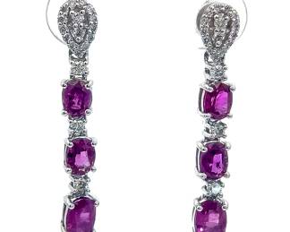 2.70 Carat Designer Oscar Friedman GIA Certified Unheated Kashmir Sapphire & Natural Diamond Linear Dangle Earrings in Platinum