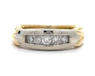 Diamond Five-Stone Channel Grooved Ring in 14k Two-Tone Yellow & White Gold