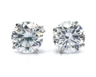 4.47 Carat VVS/E-Color Diamond Round Brilliant Solitaire Stud Earrings in 14k White Gold + Two EGL Reports