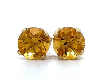 1.50 Carat Citrine Round Brilliant Cut Solitaire Tulip Prong Stud Earrings in 14k Yellow Gold