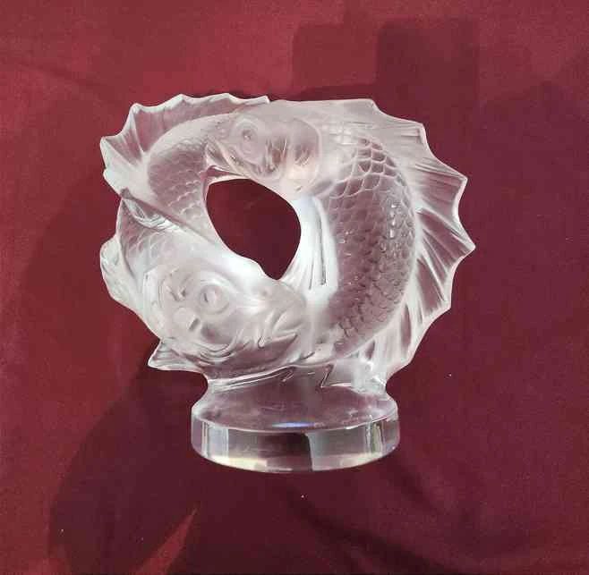  01 Lalique clear double fish figurine eleven and a half inches