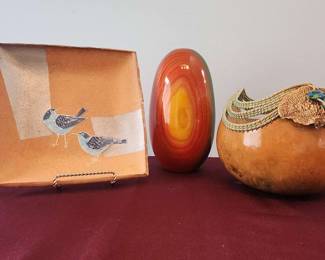 Orange And Turquoise Wood Gourd Plate
