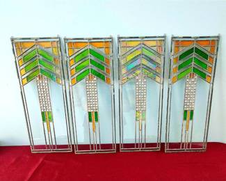  04 Prairie style stained glass panel inserts eight inches by twenty one inches