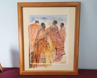 Marian Howard watercolor Maasai Elders Signed