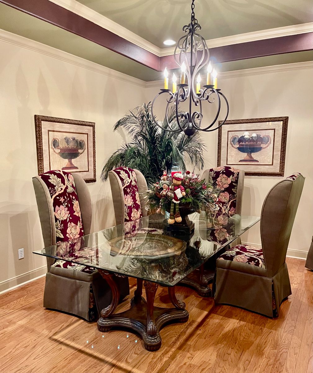 gorgeous upholstered dining room chairs with glass pedestal table