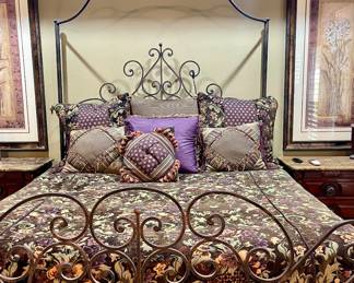 iron king size canopy bed with custom made bedding