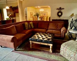 custom made sofa set ( this is in two pieces) 9x10  and upholstered leather coffee table
