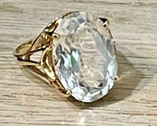 Large blue green quartz 10k gold ring
