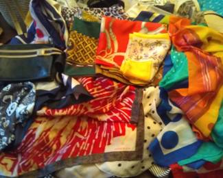 Plethora of vintage fashion designer silk scarves!  Anne Klein!