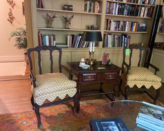 Great pair of French provincial chairs, grest side table (sorry this rug is not in sale)