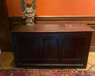 Antique coffer ( a fine piece) , nice vibrant skinny oriental runner