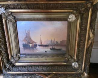 Oil water landscape  in fabulous gilt frame
signed E. Vailet another oil by same artist in sale