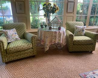 Great pair of over sized club chairs in fab upholstery 