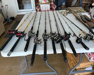 Fishing rods and reels (Penn, Triton, Shimano, Eagle Claw, Gold Cup)