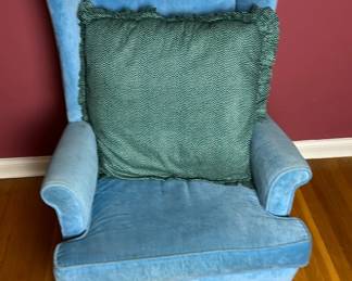 Blue Arm Chair With Throw Pillow