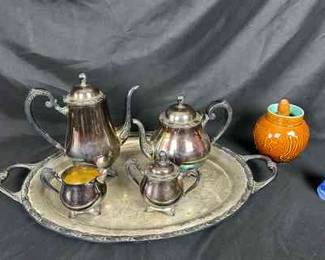 Oneda Silersmith Tea Set With Ceramic Honey Container And Bell