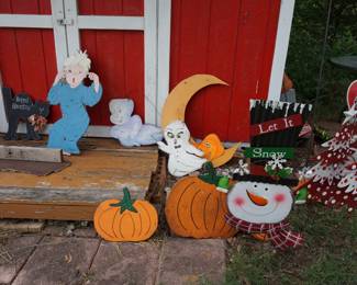 Painted outdoor Christmas and Halloween decor