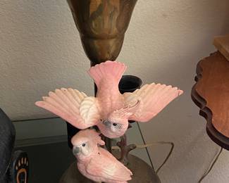 Ceramic Parrot and Brass Table Lamp.  