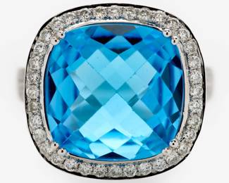 12. Michael Christoff Blue Topaz Cushions Cut Diamond Halo Ring, NWT 