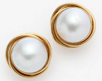 37. 14k Mabe Pearl Clip Earrings by PDB