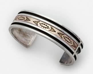 97. Stamped Navajo Cuff with 14k accents