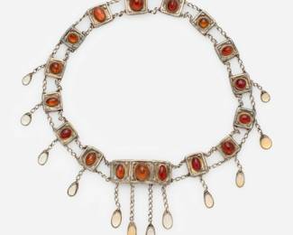 111. Handmade Silver Fire Opal + Moonstone Necklace