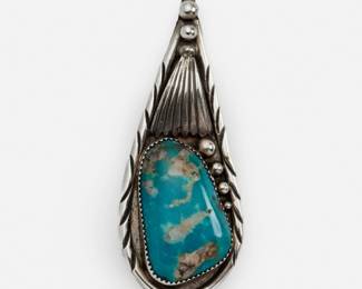 133. Native American Turquoise Pendant Signed R.
