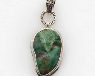 144. Sterling Turquoise Pendant Signed 'AJ'