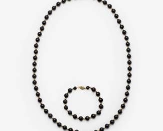 117. 14k Onyx Bead Necklace + Bracelet