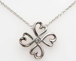 124. Tiffany & Co. Paloma Picasso Diamond Loving Heart Clover Sterling Necklace 