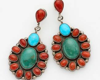 109. Navajo Wayne Etsitty Turquoise Coral Earrings