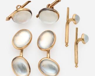 150. 14k Larter & Sons Quartz Cufflink Stud Gentleman's Dress Set