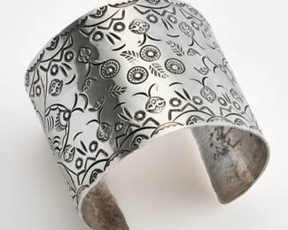 95. Wide Floral Stamped Cuff from Geronimo Trading Post