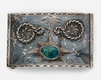 136. Mexico Sterling Turquoise Belt Buckle