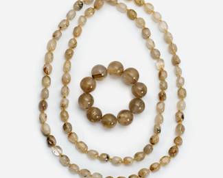 112. Golden Rutile Quartz Bead Necklace + Bracelet