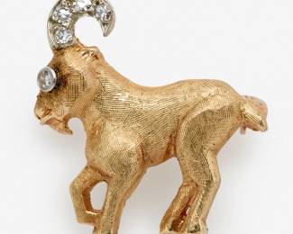 41. 14k Diamond Billy Goat or Ram Animal Pin / Brooch