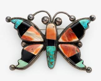 33. Zuni Handcrafted Gemstone Inlay Butterfly Brooch 