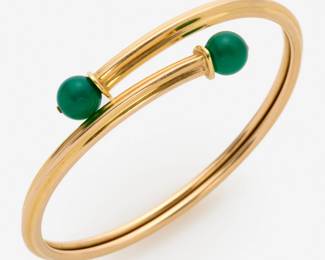 54. 18k Designer Bracelet w/ Green Quartz Tips