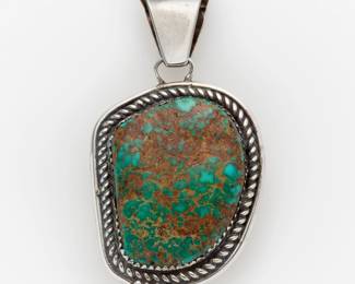 135. Navajo Turquoise Sterling Pendant (Signed)