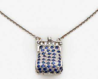 58. 18k Lumiere Diamond Sapphire Opening Purse Necklace