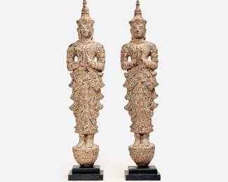 208. Thai Thepphanom Guardian Angel Statues, Pair
