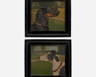 100. Alfons Luger Pair of Antique Oils of Dogs