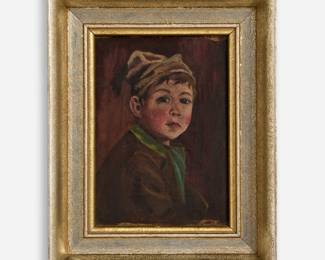 225.  Small German School Oil of a Boy